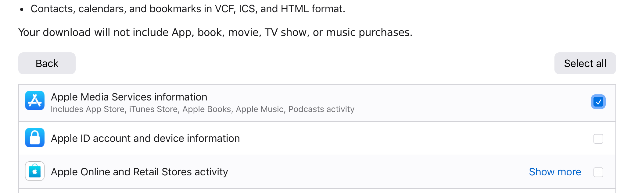 Select the first row Apple Media Services information Select the first row Apple Media Services information