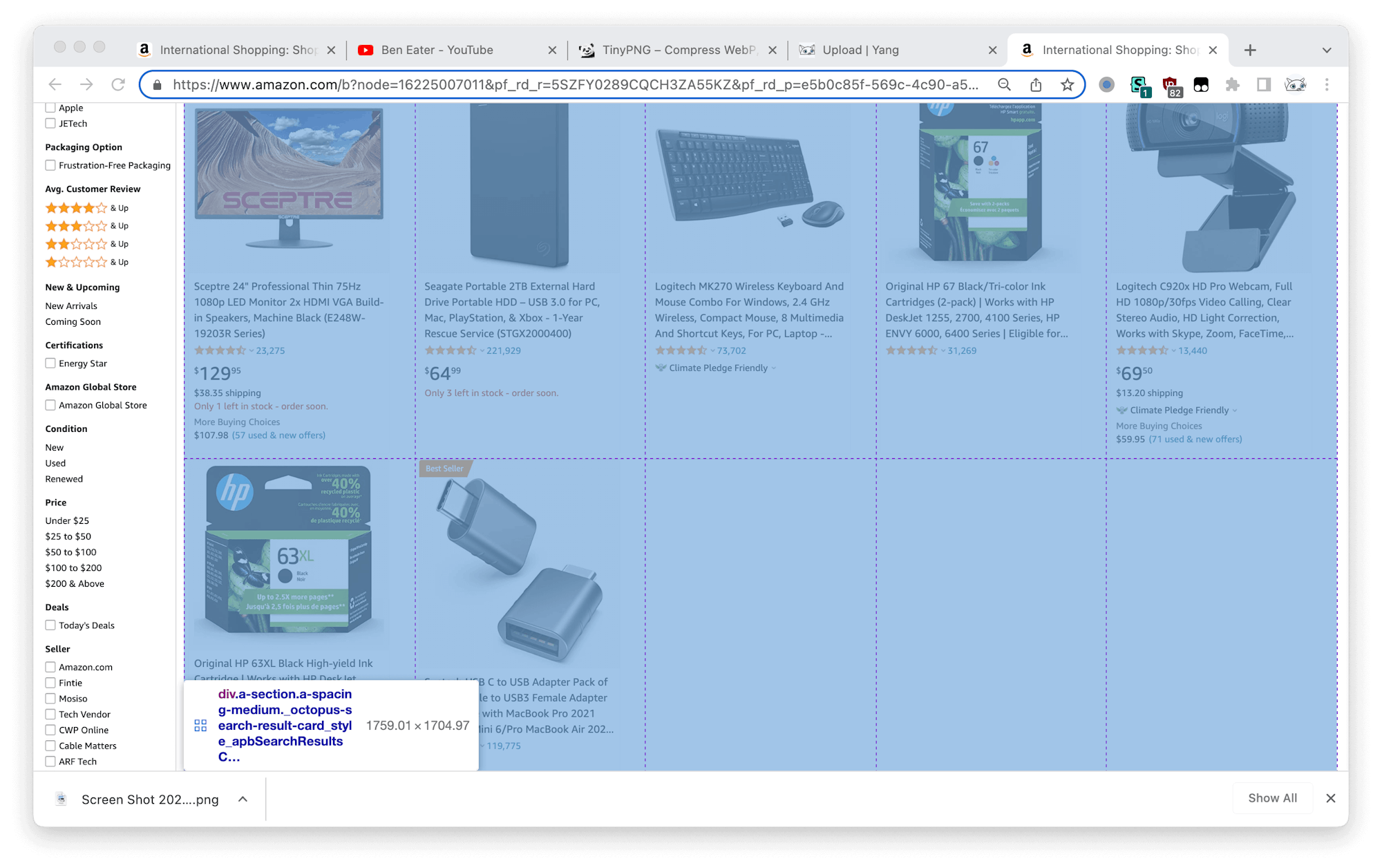 amazon goods in grid layout
